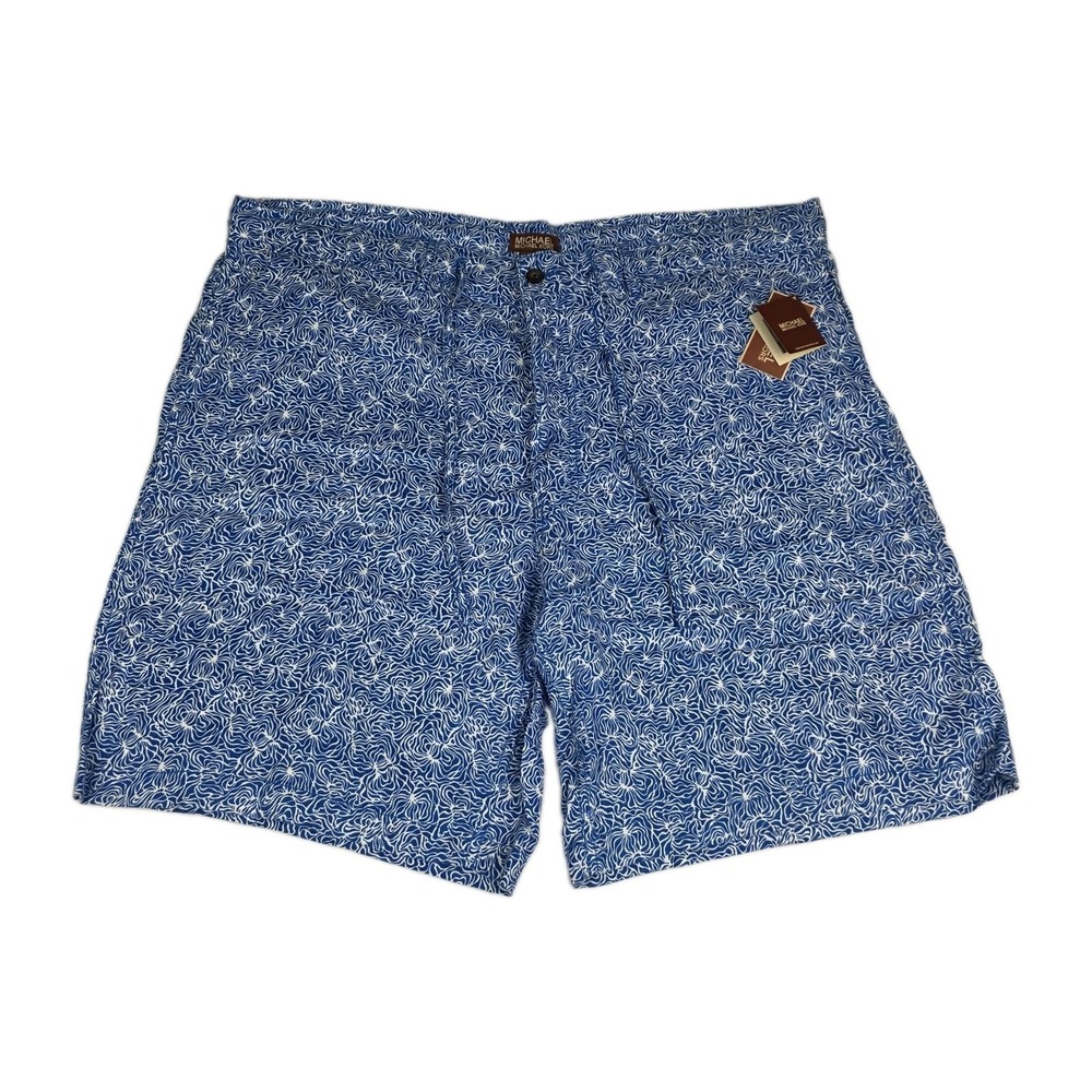 Michael Kors Shorts Mens XXL Blue Geometric Pure Linen Drawstring Button Fly New